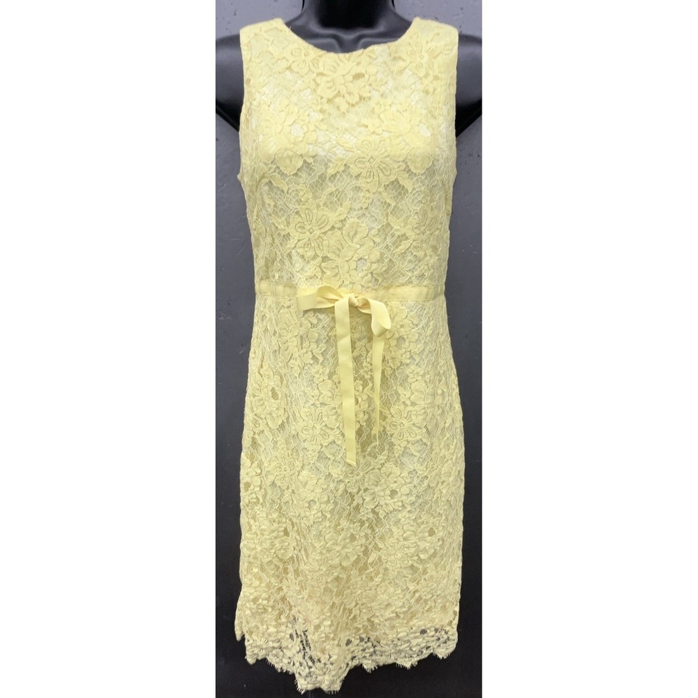 Banana Republic Dress 2 Butter Yellow Floral Lace Sheath Preppy Elegant Cocktail